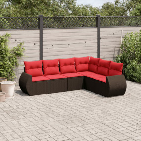 6 Piece Patio Sofa Set with Cushions Brown Poly Rattan