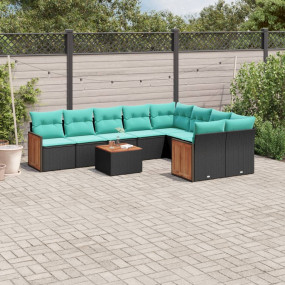 10 Piece Patio Sofa Set with Cushions Black Poly Rattan