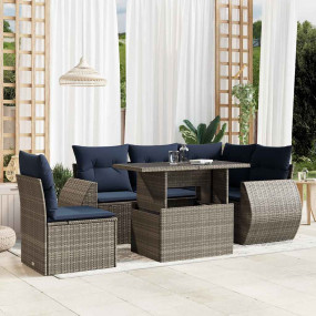 6 Piece Patio Sofa Set with Cushions Gray Poly Rattan