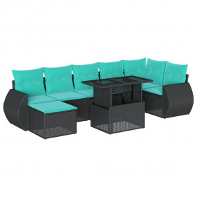 8 Piece Patio Sofa Set with Cushions Black Poly Rattan