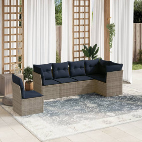 6 Piece Patio Sofa Set with Cushions Gray Poly Rattan