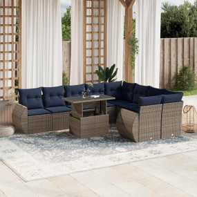 10 Piece Patio Sofa Set with Cushions Gray Poly Rattan
