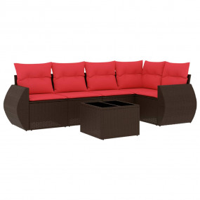 6 Piece Patio Sofa Set with Cushions Brown Poly Rattan