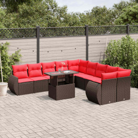 11 Piece Patio Sofa Set with Cushions Brown Poly Rattan