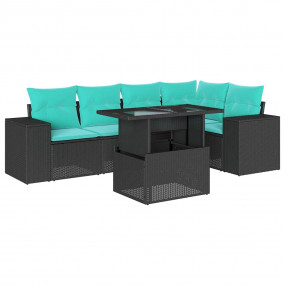 6 Piece Patio Sofa Set with Cushions Black Poly Rattan