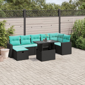 8 Piece Patio Sofa Set with Cushions Black Poly Rattan