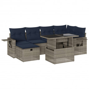 7 Piece Patio Sofa Set with Cushions Gray Poly Rattan