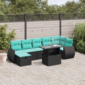 8 Piece Patio Sofa Set with Cushions Black Poly Rattan