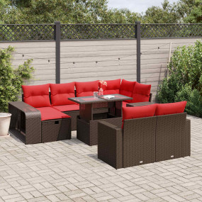 11 Piece Patio Sofa Set with Cushions Brown Poly Rattan