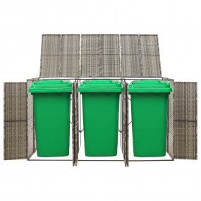 Triple Wheelie Bin Shed Gray 81.5"x31.5"x46.1" Poly Rat...