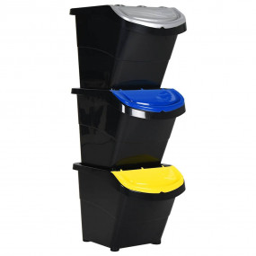 Stackable Waste Bins with Lids 3 pcs Black PP 20.6 gal