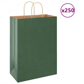 Imag:Paper Bags 250 pcs with Handles Green 12.6x6.7x17.3