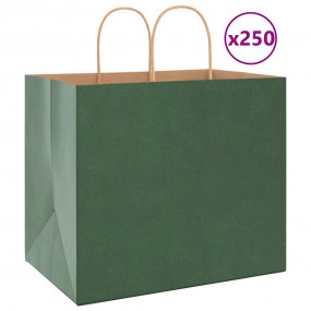 Imag:Paper Bags 250 pcs with Handles Green 12.6x8.7x11.0