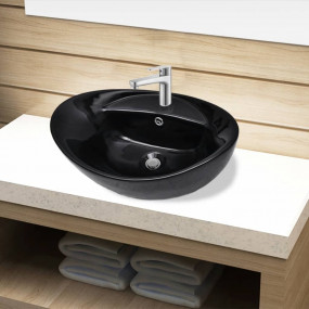 Ceramic Bathroom Sink Basin Faucet/Overflow Hole Black ...