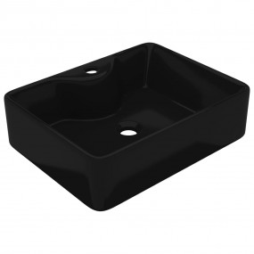 Ceramic Bathroom Sink Basin with Faucet Hole Black Squa...