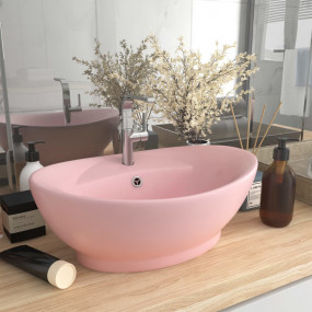 Luxury Basin Overflow Oval Matt Pink 23.0x15.4" Ceramic