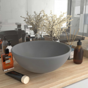 Luxury Bathroom Basin Round Matt Light Grey 12.8x5.5" C...
