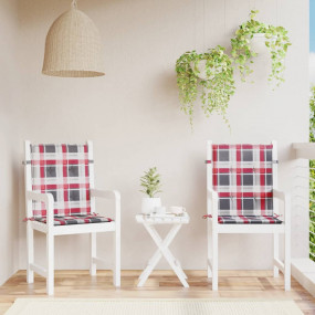 Patio Lowback Chair Cushions 2 pcs Red Check Pattern 39...