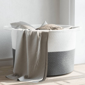 Laundry Basket Grey and White 21.7x14.2" Cotton