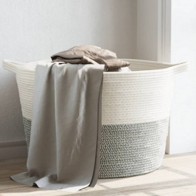 Laundry Basket Grey and White 23.6x14.2" Cotton