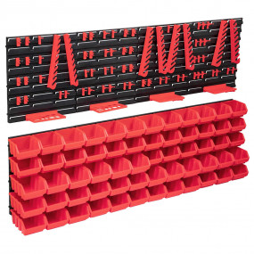 136 Piece Storage Bin Kit with Wall Panels Red and Blac...