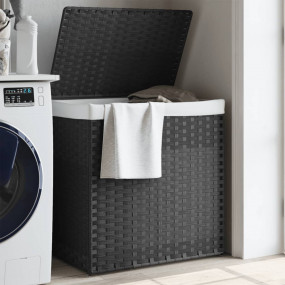 Laundry Basket with 2 Sections Grey 20.9x13.8x22.4" Pol...