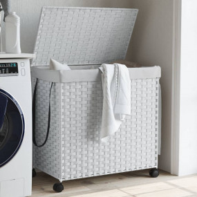 Laundry Basket with Wheels White 23.6x13.8x23.8" Rattan