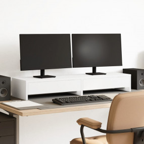 Monitor Stand with Drawers White 39.4x10.6x5.9" Enginee...