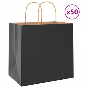 Paper Bags 50 pcs with Handles Black 26x17x25 cm