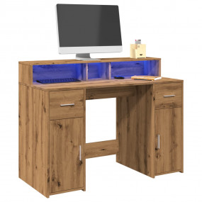 Desk with LED Lights Artisian Oak 47.2x21.7x35.8" Engin...