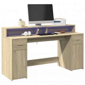 Desk with LED Lights Sonoma Oak 63.0x21.7x35.8" Enginee...