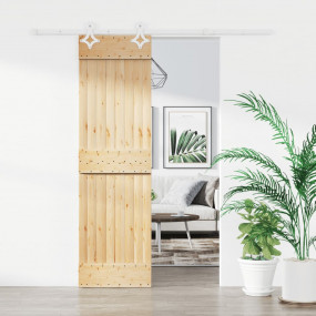 Sliding Door with Hardware Set 27.6x82.7" Solid Wood Pi...