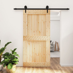 Sliding Door with Hardware Set 39.4x82.7" Solid Wood Pi...