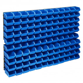 128 Piece Storage Bin Kit with Wall Panels Blue and Bla...