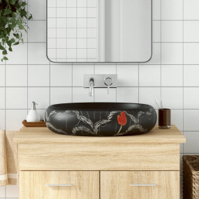 Countertop Basin Black Oval 23.2x15.7x5.9" Ceramic
