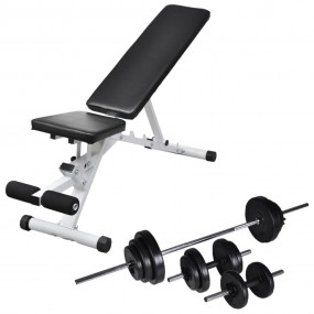 Workout Bench with Barbell and Dumbbell Set 67.2 lb (90...