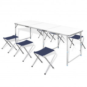 Foldable Camping Table Set with 6 Stools Height Adjusta...