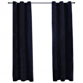 Blackout Curtains with Rings 2 pcs Black 37"x84" Velvet