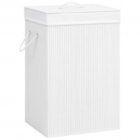 Bamboo Laundry Basket with 2 Sections White 19 gal