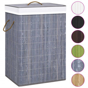 Bamboo Laundry Basket with 2 Sections Gray 19 gal