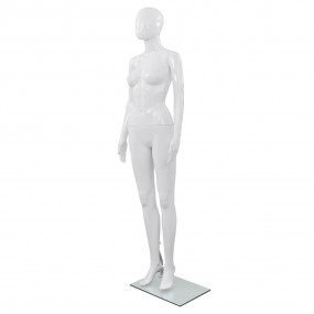 Full Body Female Mannequin with Glass Base Glossy White...