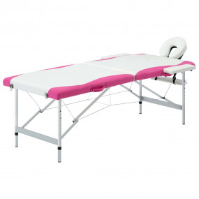2-Zone Foldable Massage Table Aluminum White and Pink