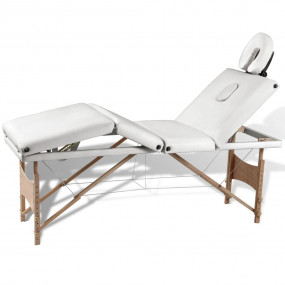 Cream White Foldable Massage Table 4 Zones with Wooden ...