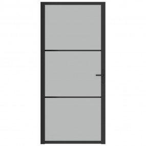 Interior Door 36.6"x79.3" Black Matt Glass and Aluminum