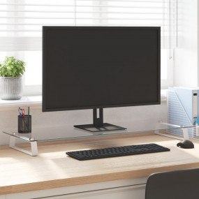 Monitor Stand White 39.4"x13.8"x3.1" Tempered Glass and...