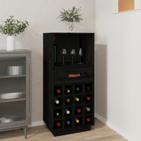 Wine Cabinet Black 17.7"x13.4"x39.4" Solid Wood Pine