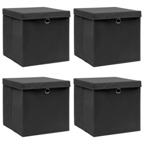 Storage Boxes with Lids 4 pcs Black 12.6"x12.6"x12.6" F...