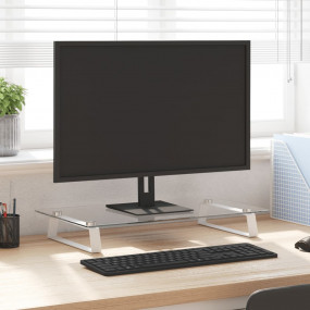 Monitor Stand White 23.6"x13.8"x3.1" Tempered Glass and...