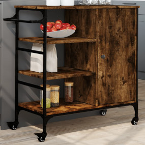 Kitchen Trolley Smoked Oak 34.4"x15.2"x33.3" Engineered...