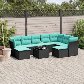 10 Piece Patio Sofa Set with Cushions Black Poly Rattan